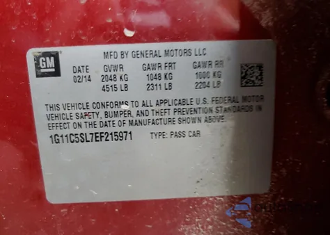 2014 Chevrolet Malibu 1Lt from USA, damaged, VIN 1G11C5SL7EF215971